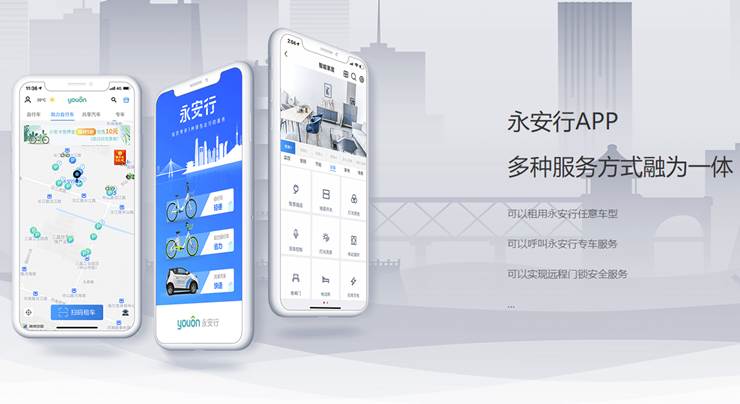 永安行-可以通过扫码租共享单车、助力车和共享汽车的出行工具